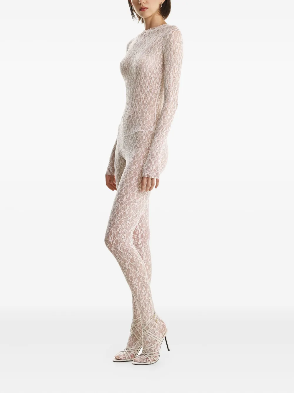2310 Studio Patterned Long-sleeve Jumpsuit In White