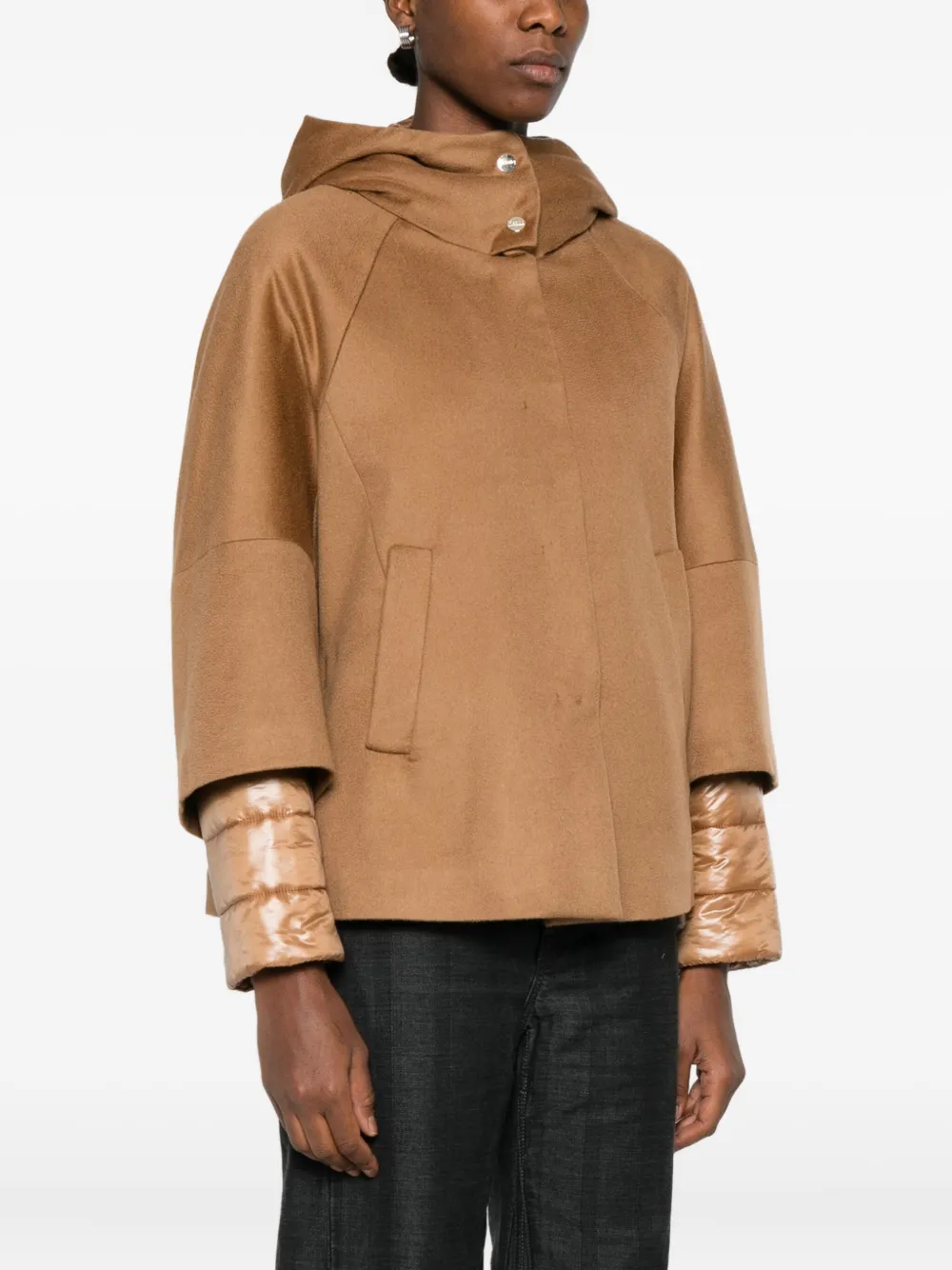 Herno Hooded Panelled Jacket In Brown