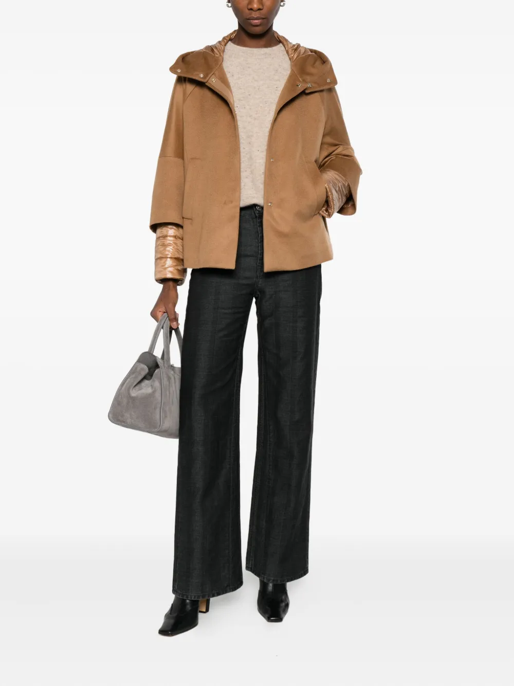 Herno Hooded Panelled Jacket In Brown
