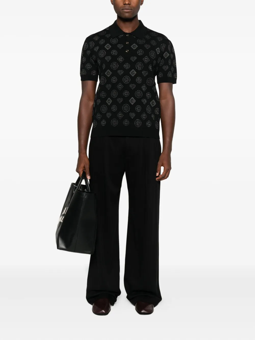 Casablanca patterned button-placket polo shirt - Zwart