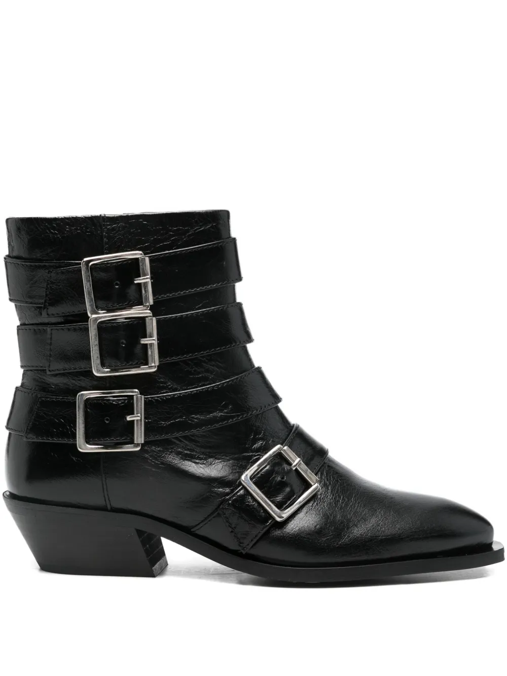 Alohas Buckled Pointed-toe Boots In Black