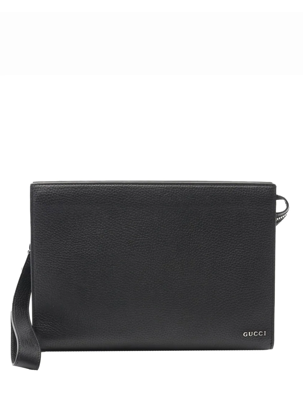 Pre-owned Gucci 2016-2025 Small Leather Logo Pouch Clutch Bag In Black