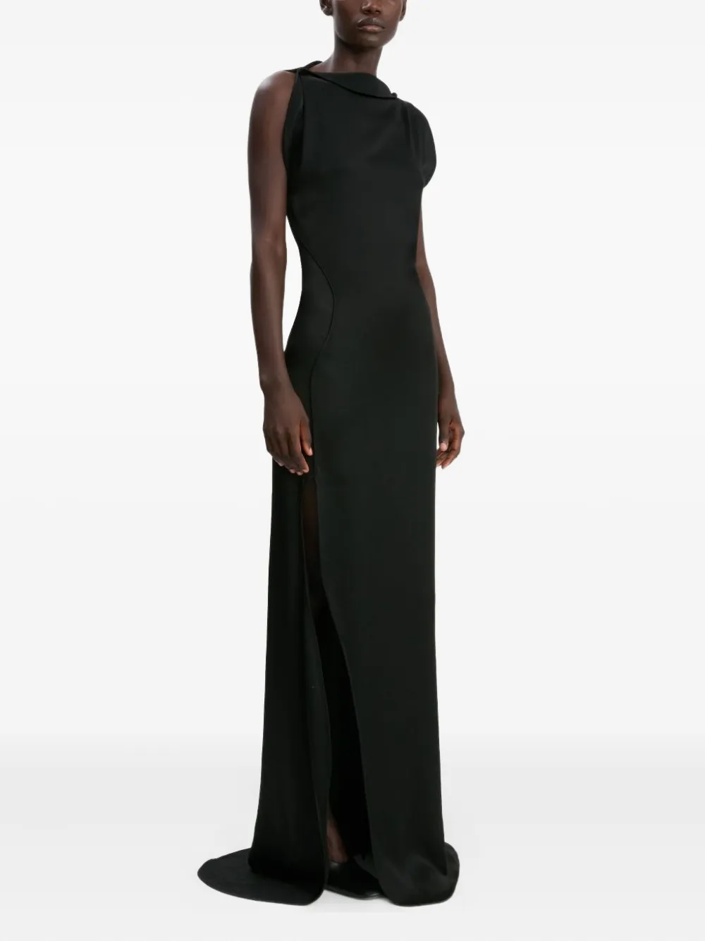 Victoria Beckham asymmetric-neckline side-split maxi dress - Zwart