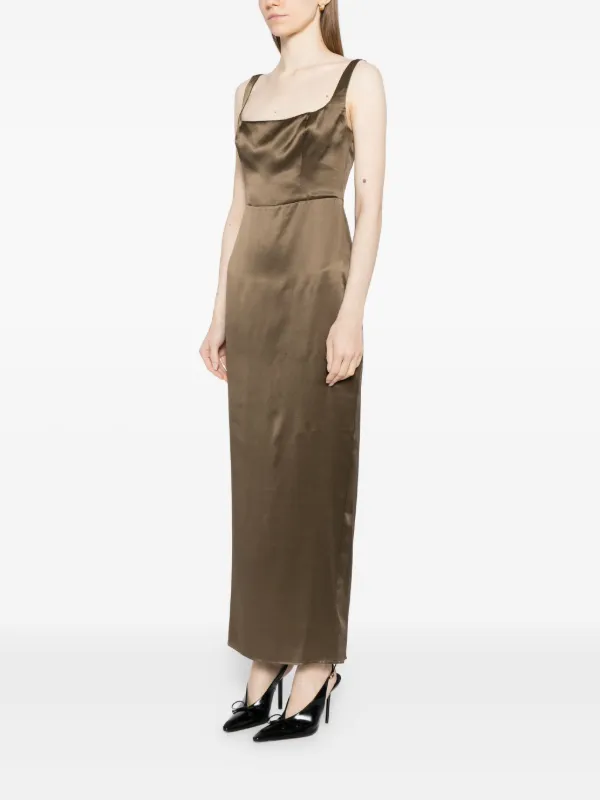polka dot dress brown and white Reformation silk sage green dress (available in size 4 & 6) – gather main image 1