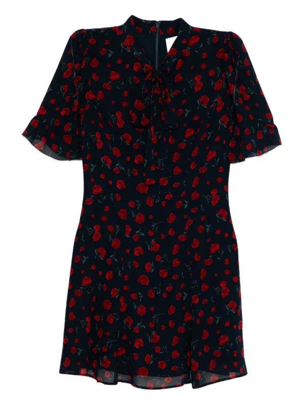 Reformation Printed Tie Detailed Dress - Blue