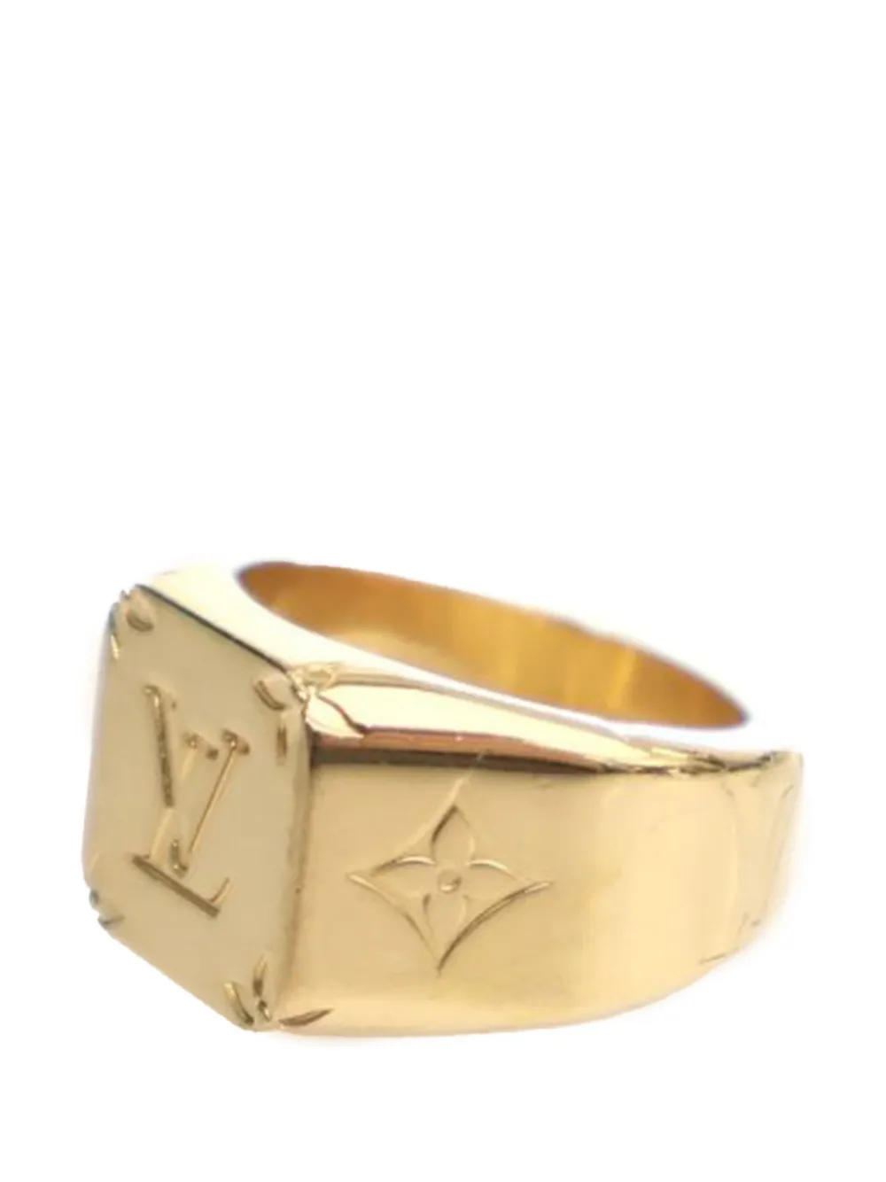 Pre-owned Louis Vuitton 2021 Gold Plated Monogram Signet Ring L Costume Ring
