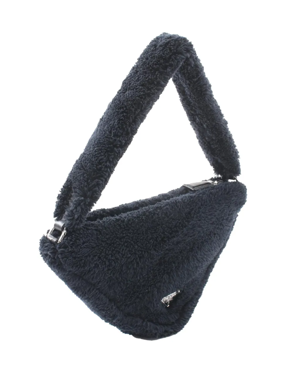Pre-owned Prada 2013-2025 Spugna Terry Cloth Triangle Logo Handbag In Black