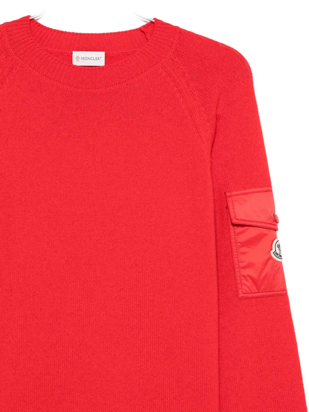 Moncler Sleeve-pocket Crew-neck Sweater In Red