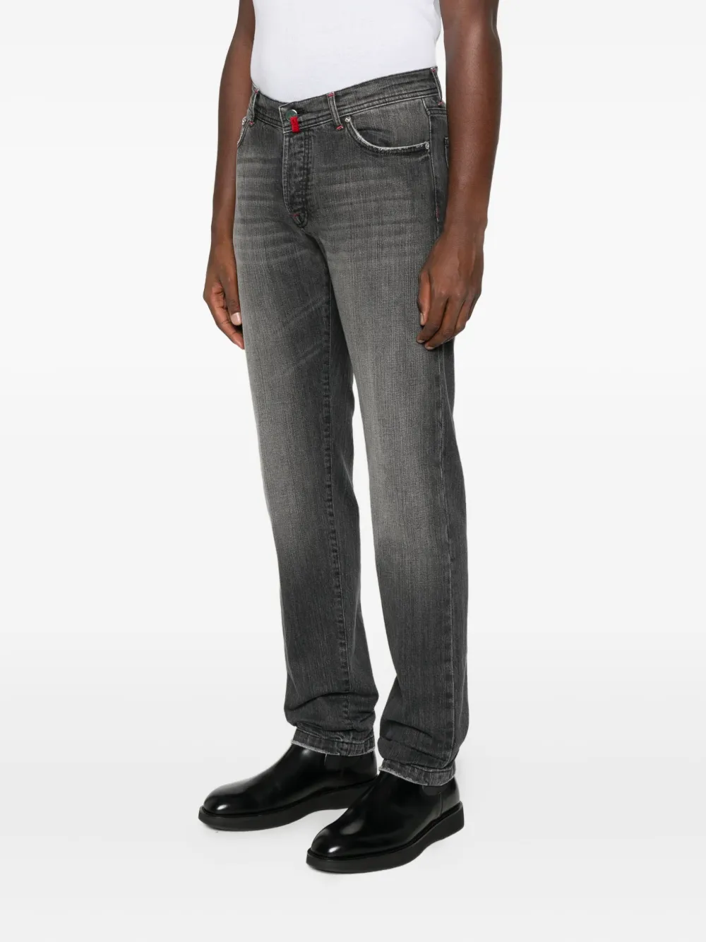 Kiton Cotton Tapered Jeans In Gray