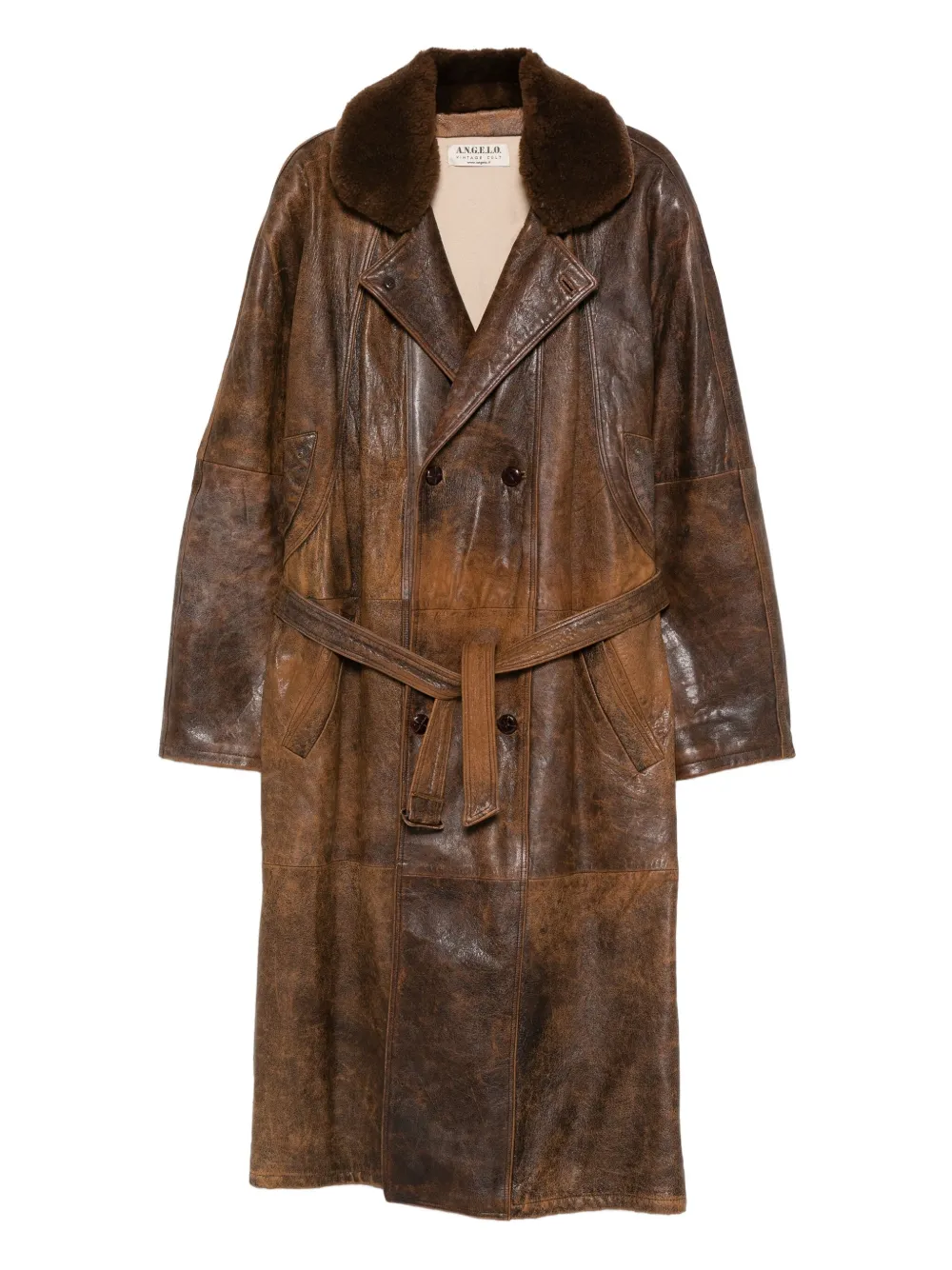 Pre-owned A.n.g.e.l.o. Vintage Cult 1990s Double-breasted Belted Coat In Brown