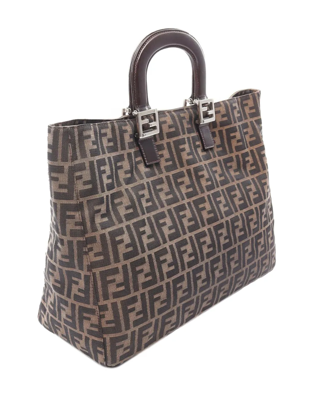 Pre-owned Fendi 2000-2010 Large Zucca Canvas Twins Tote Bag In Brown