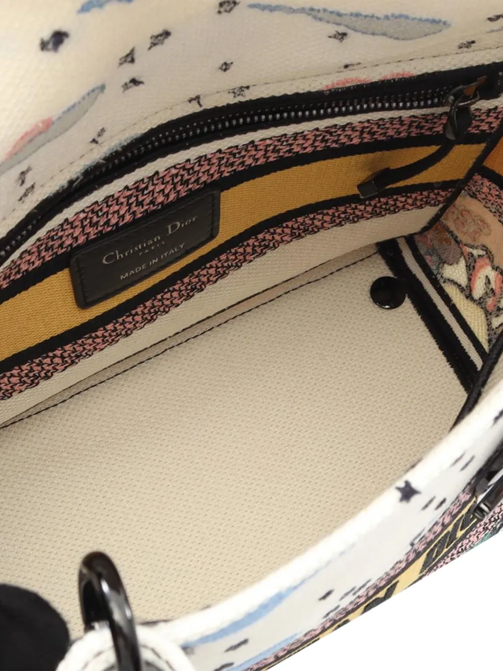 Pre-owned Dior 2021-2025 Medium Canvas Embroidered Ciel De Reve Lady D Lite Satchel In White