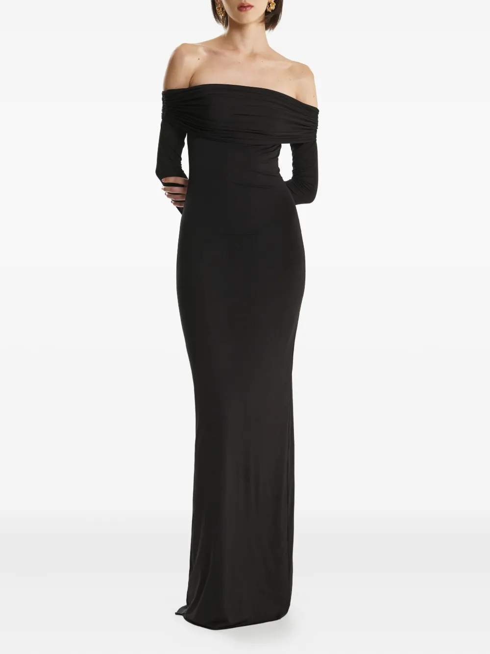 2310 STUDIO off-shoulder long-sleeve maxi dress - Zwart