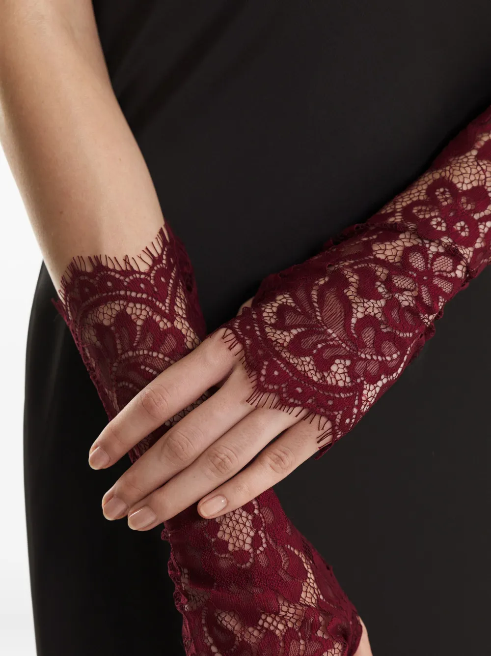 2310 STUDIO floral-trimmed gloves - Rood