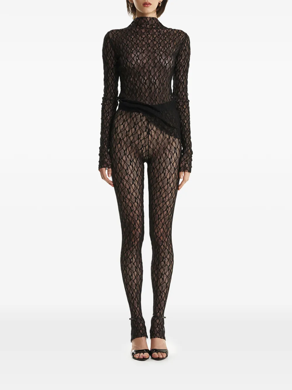 2310 STUDIO lace-pattern high-neck top | Black | Image 1