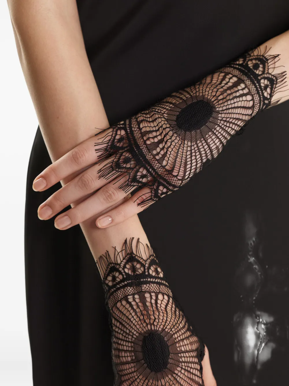 2310 STUDIO lace-detailed fringed gloves - Zwart