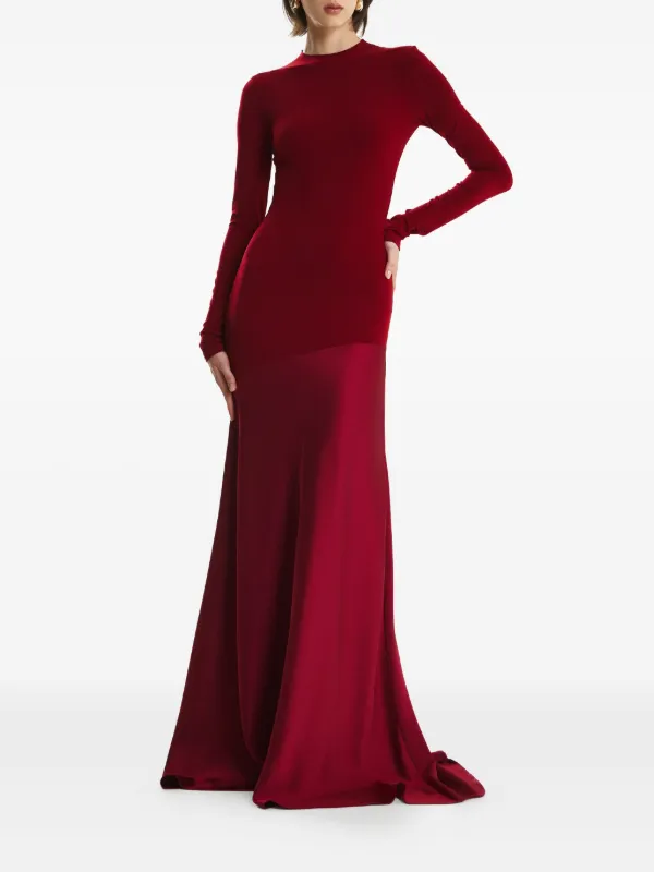 strapless open back dress Slokya Long Sleeve Maxi Dress in Vine Floral Flock Cherry