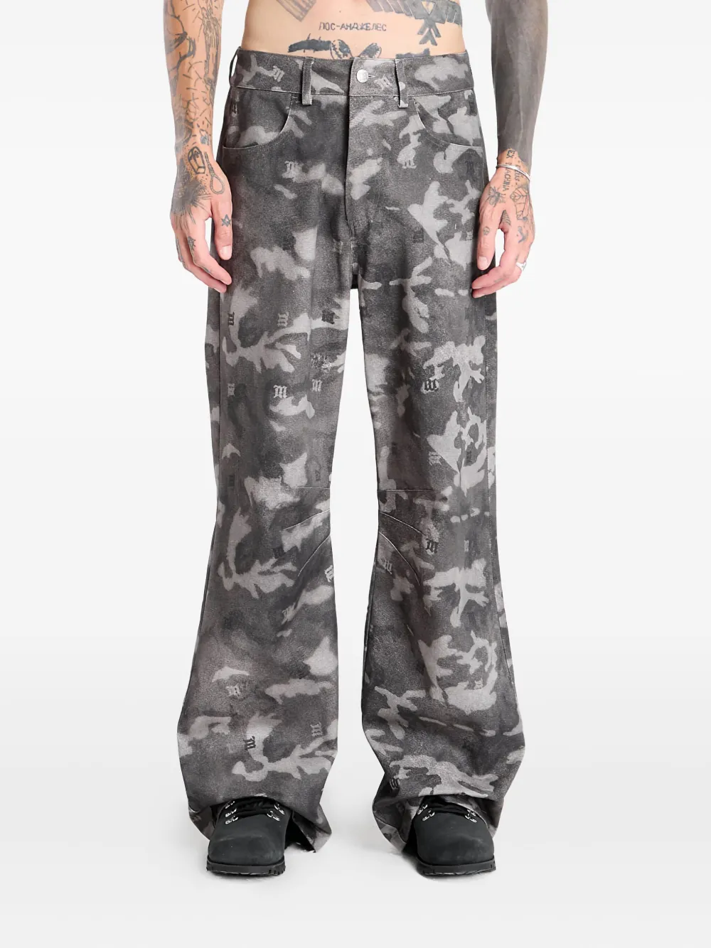 Misbhv Camo-print Log-detail Trousers In Gray