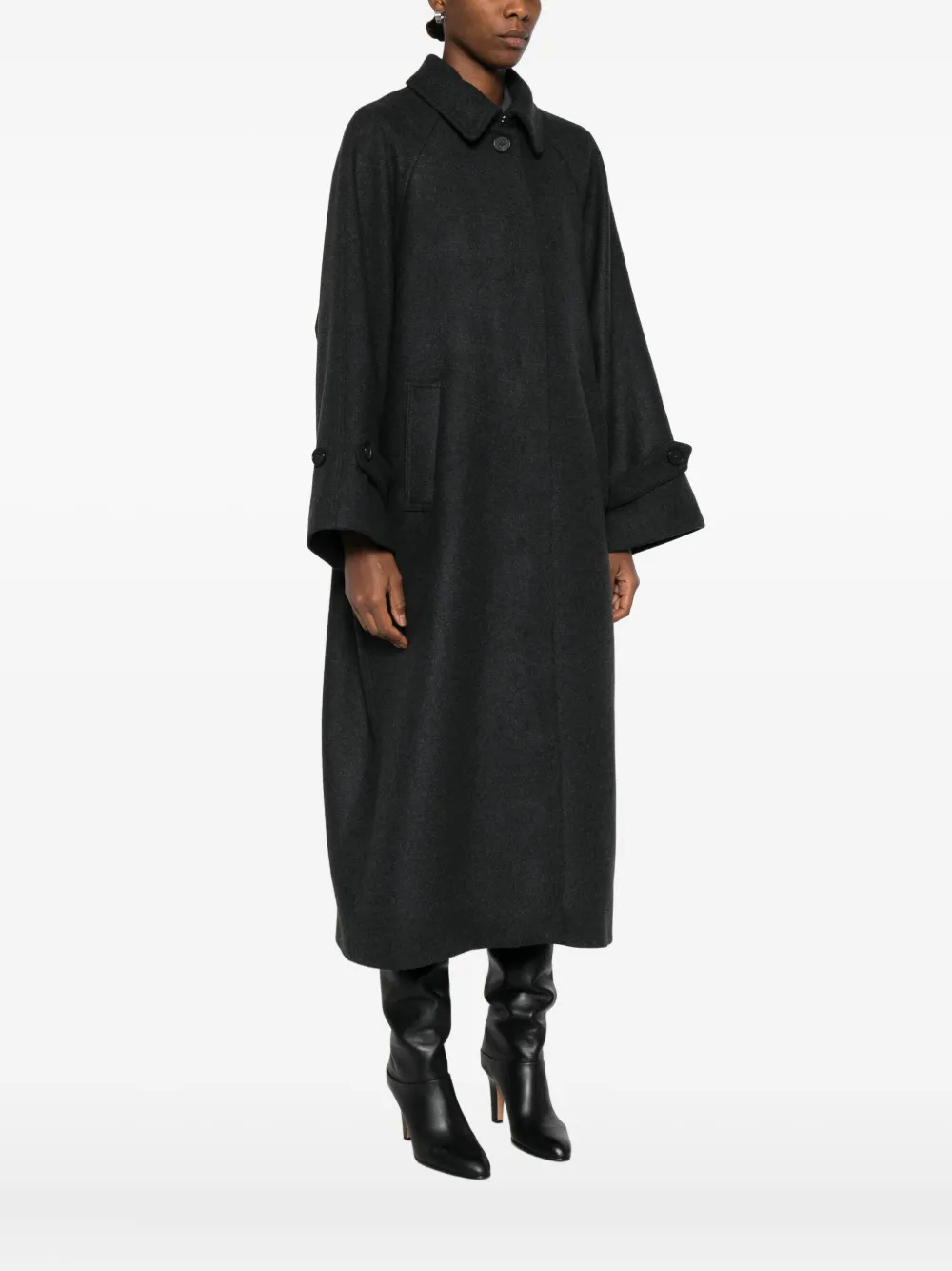 Mark Kenly Domino Tan Raglan-sleeve Single-breasted Coat In Black