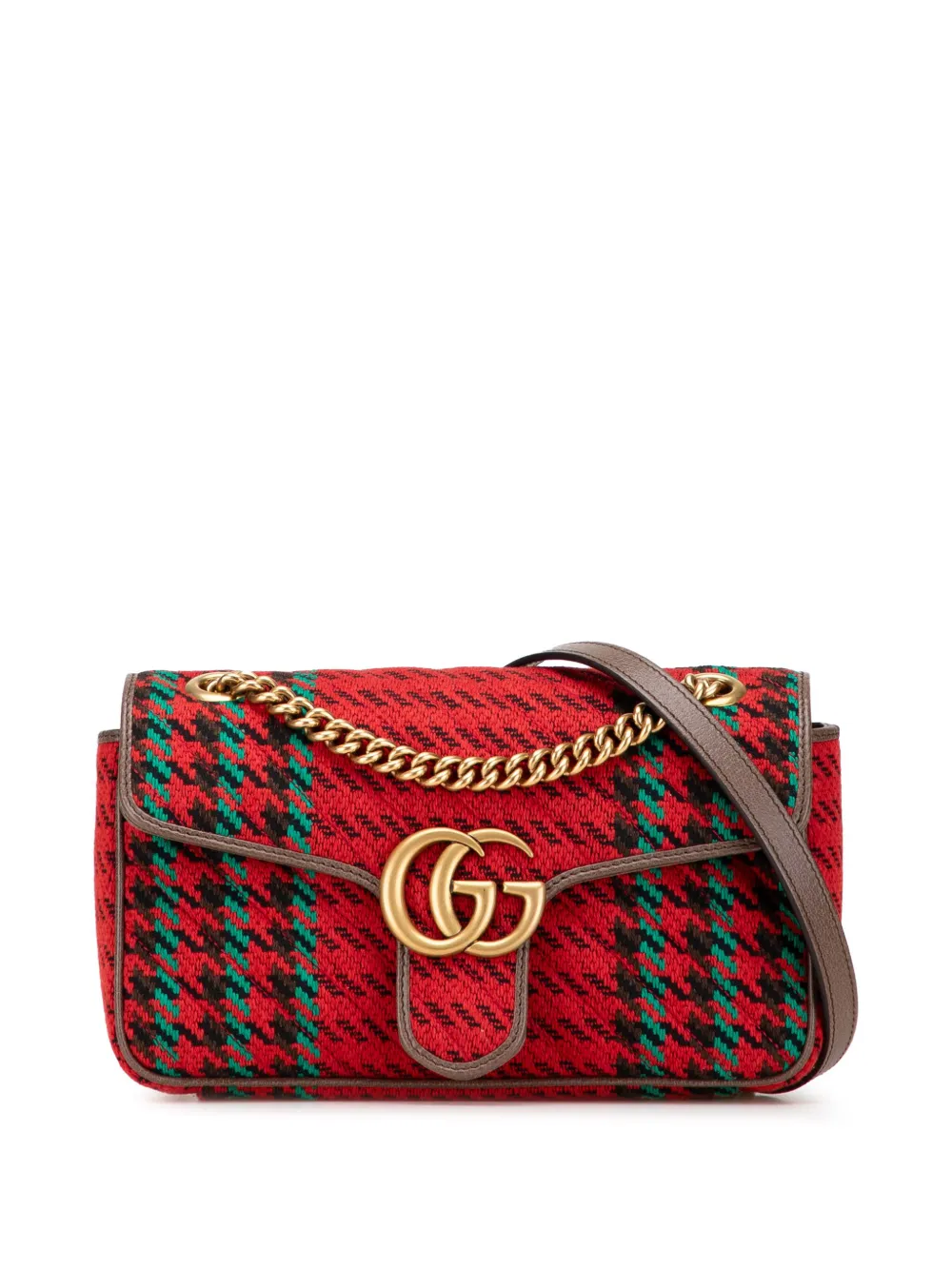 Gucci Pre-Owned 2016-2025 スモール GGマーモント ハウンドトゥース ツイード フラップ ショルダーバッグ - Gucci Pre-Owned 2016-2025 スモール GGマーモント ハウンドトゥース ツイード フラップ ショルダーバッグ -