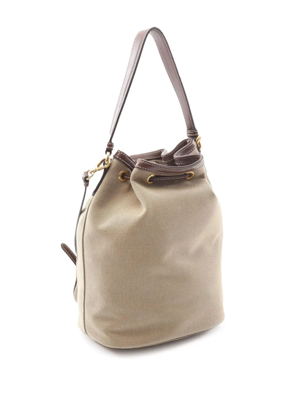 Pre-owned Prada 2013-2025 Canvas Canapa Logo Bow Drawstring Bucket Satchel In Brown