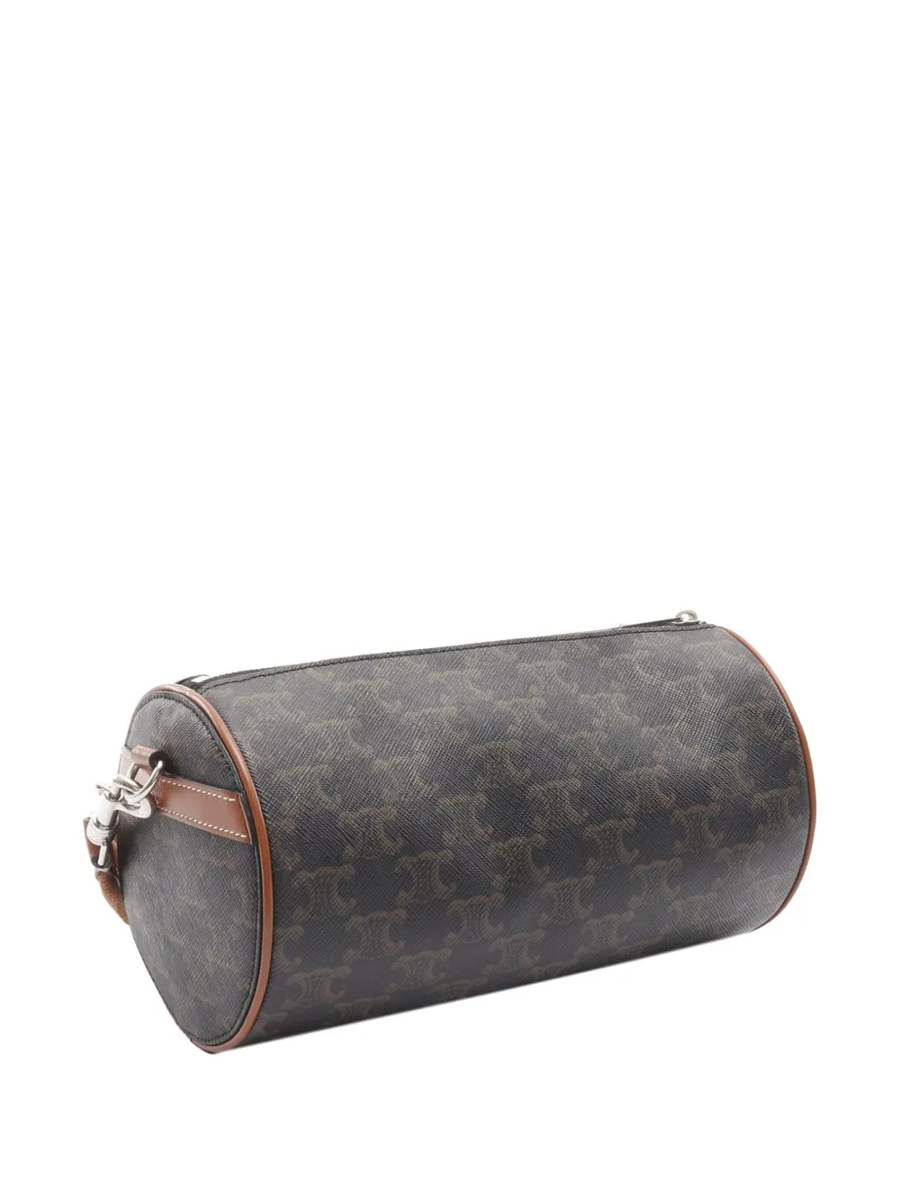 Pre-owned Celine 2018-2025 Triomphe Coated Canvas Cylinder Crossbody Bag In Brown