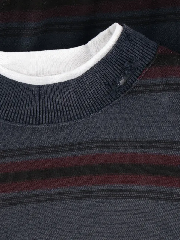 Balenciaga Striped Distressed Sweater | Blue | FARFETCH ID