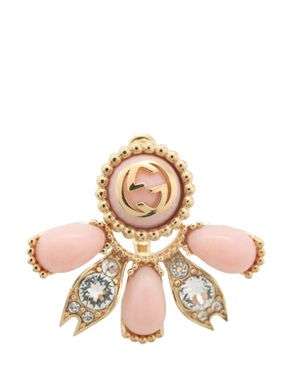 Gucci Pre-Owned 2000-2015 Gold Plated Resin and Rhinestones Interlocking G Single Push Back Earring costume earrings | Image 2