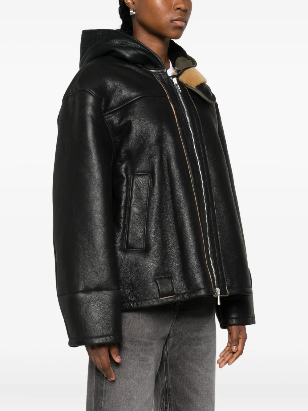 Our Legacy Hooded Shearling Jacket In Black