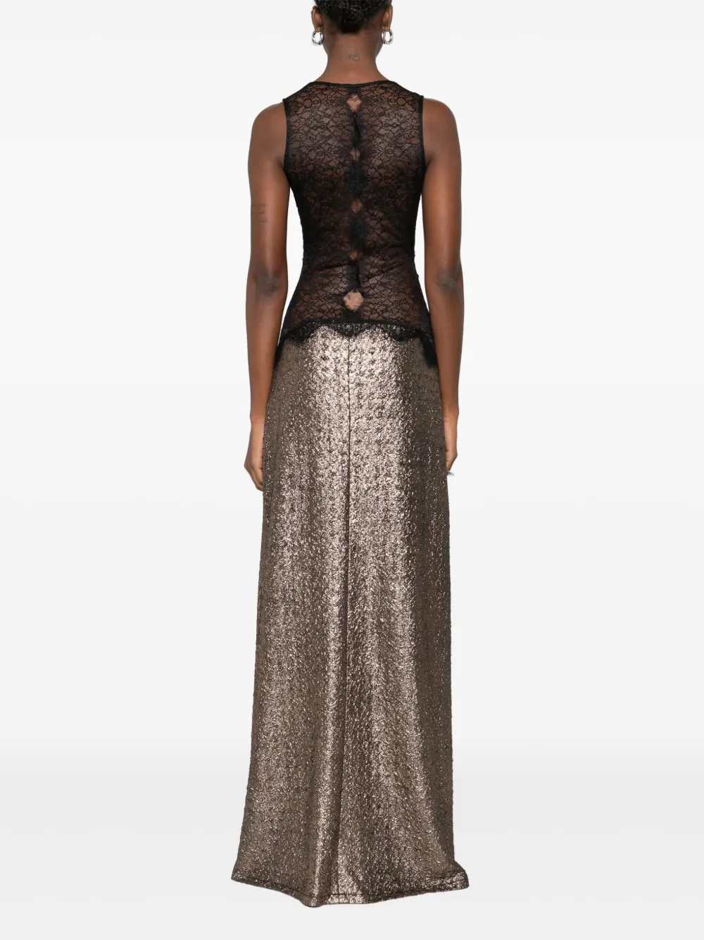 MIAU by Clara Rotescu Sokar maxi-jurk met kanten vlakken en glitters Goud