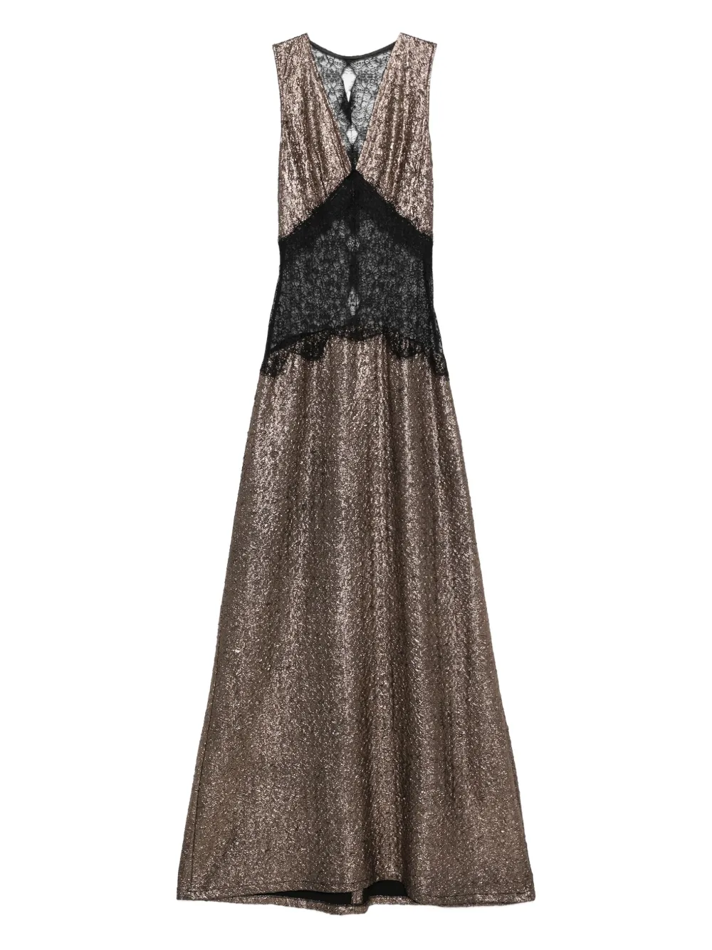 MIAU by Clara Rotescu Sokar lace-insert glitter maxi dress | Gold | Image 1