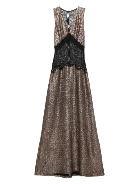 MIAU by Clara Rotescu Sokar lace-insert glitter maxi dress