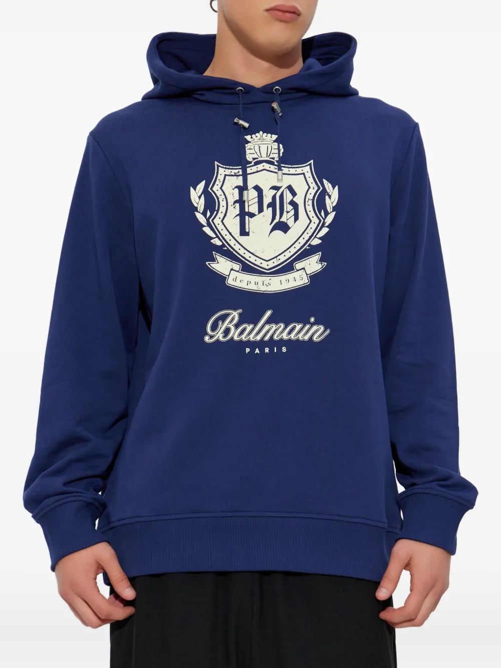Balmain College Emblem hoodie Blauw