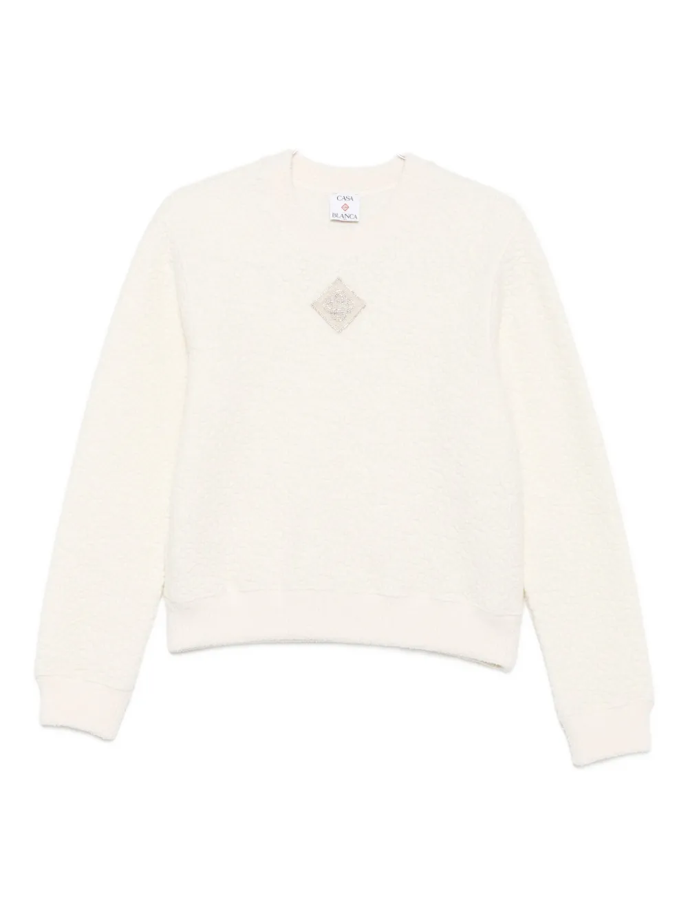 Casablanca Cashmere Blend Fleece Crewneck Top In White