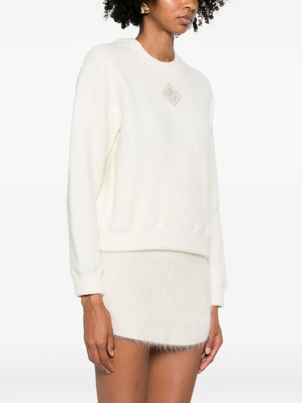 Casablanca Cashmere Blend Fleece Crewneck Top In White