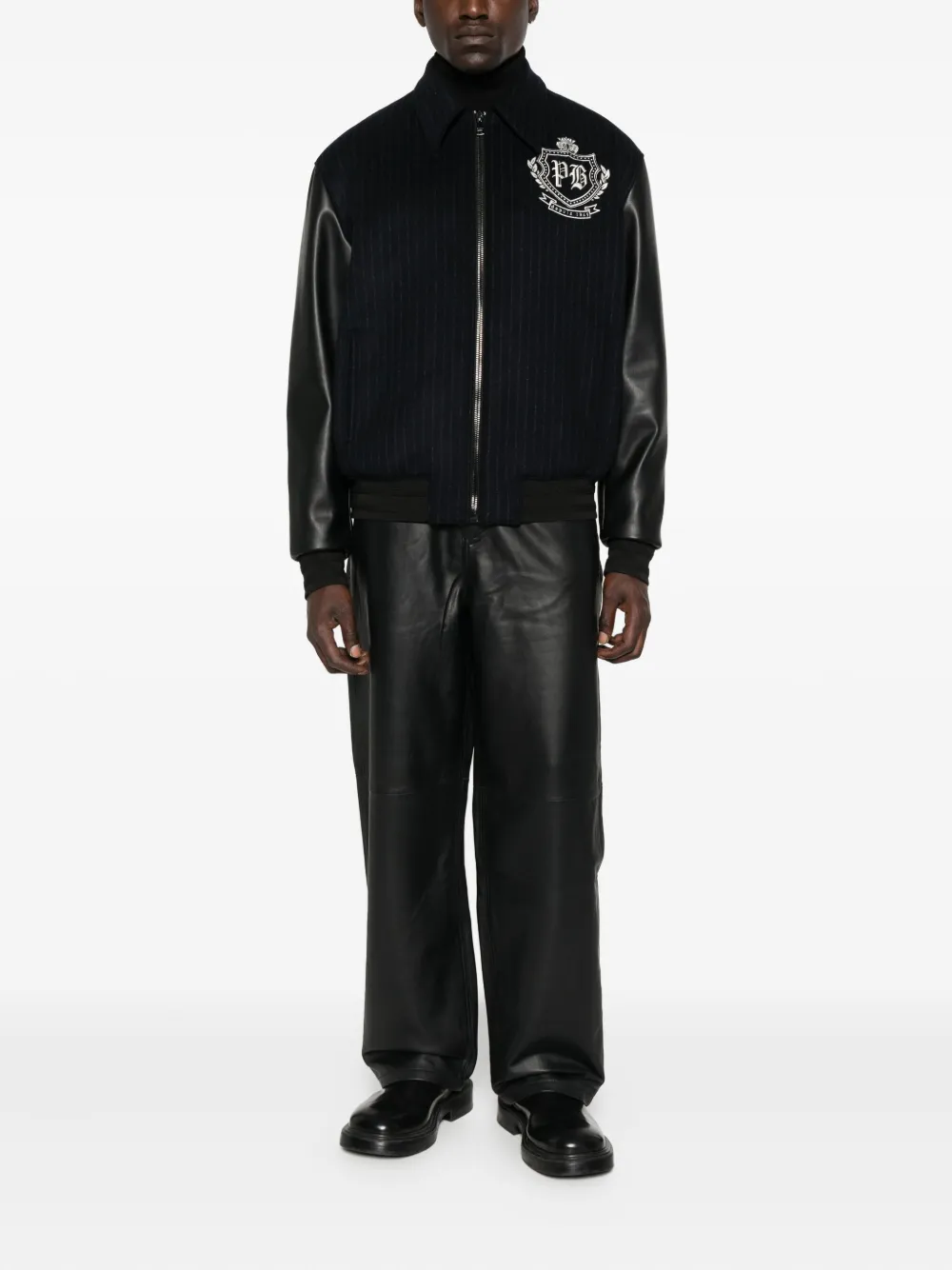 Balmain Pinstripe-print Panelled Bomber Jacket In Black