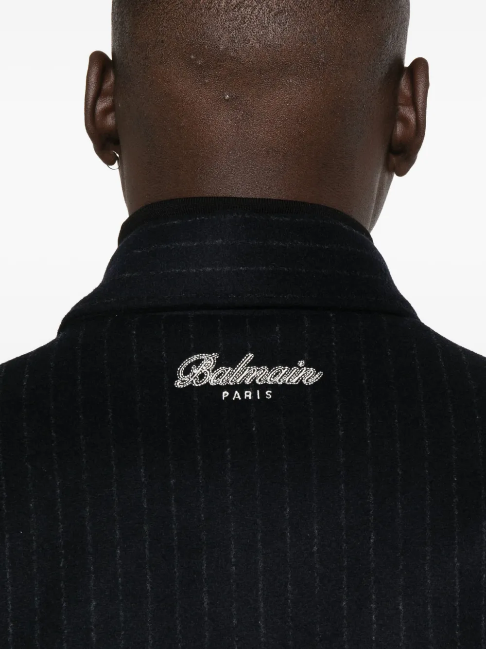 Balmain Pinstripe-print Panelled Bomber Jacket In Black