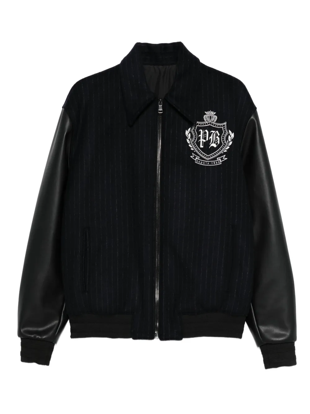 Balmain Pinstripe-print Panelled Bomber Jacket In Black