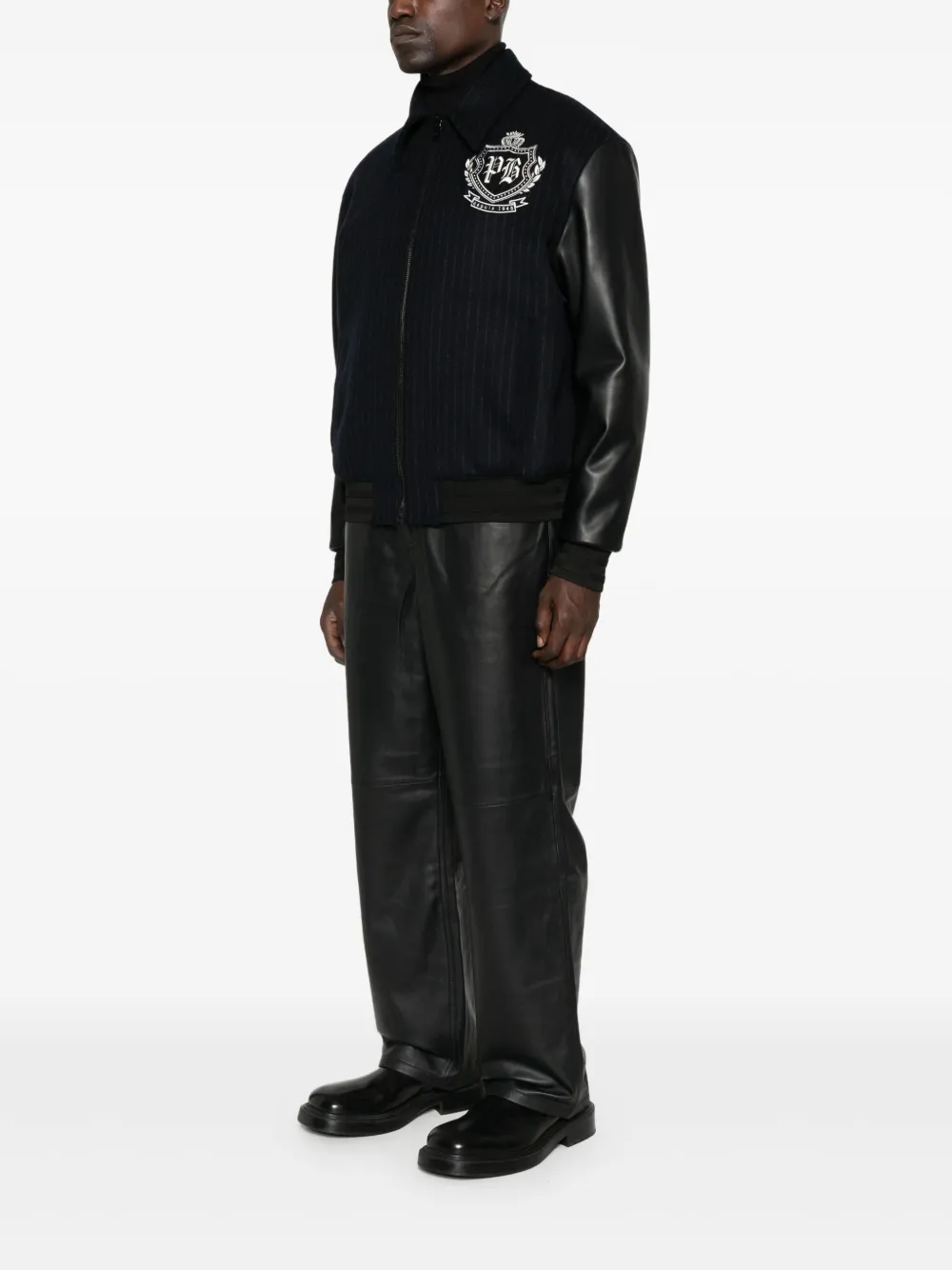 Balmain Pinstripe-print Panelled Bomber Jacket In Black