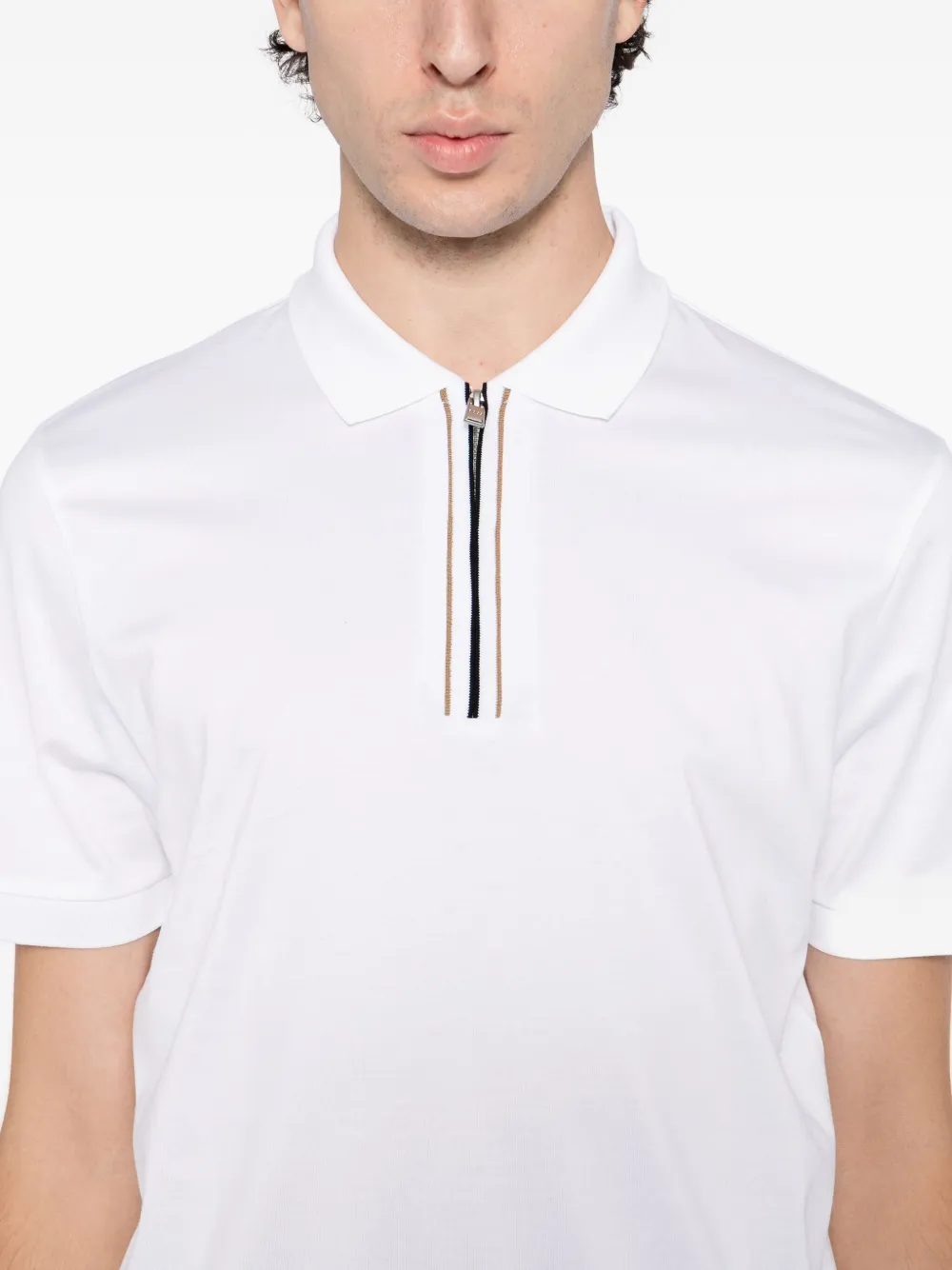 Hugo Boss Mercerised Cotton Zip Polo Shirt In White