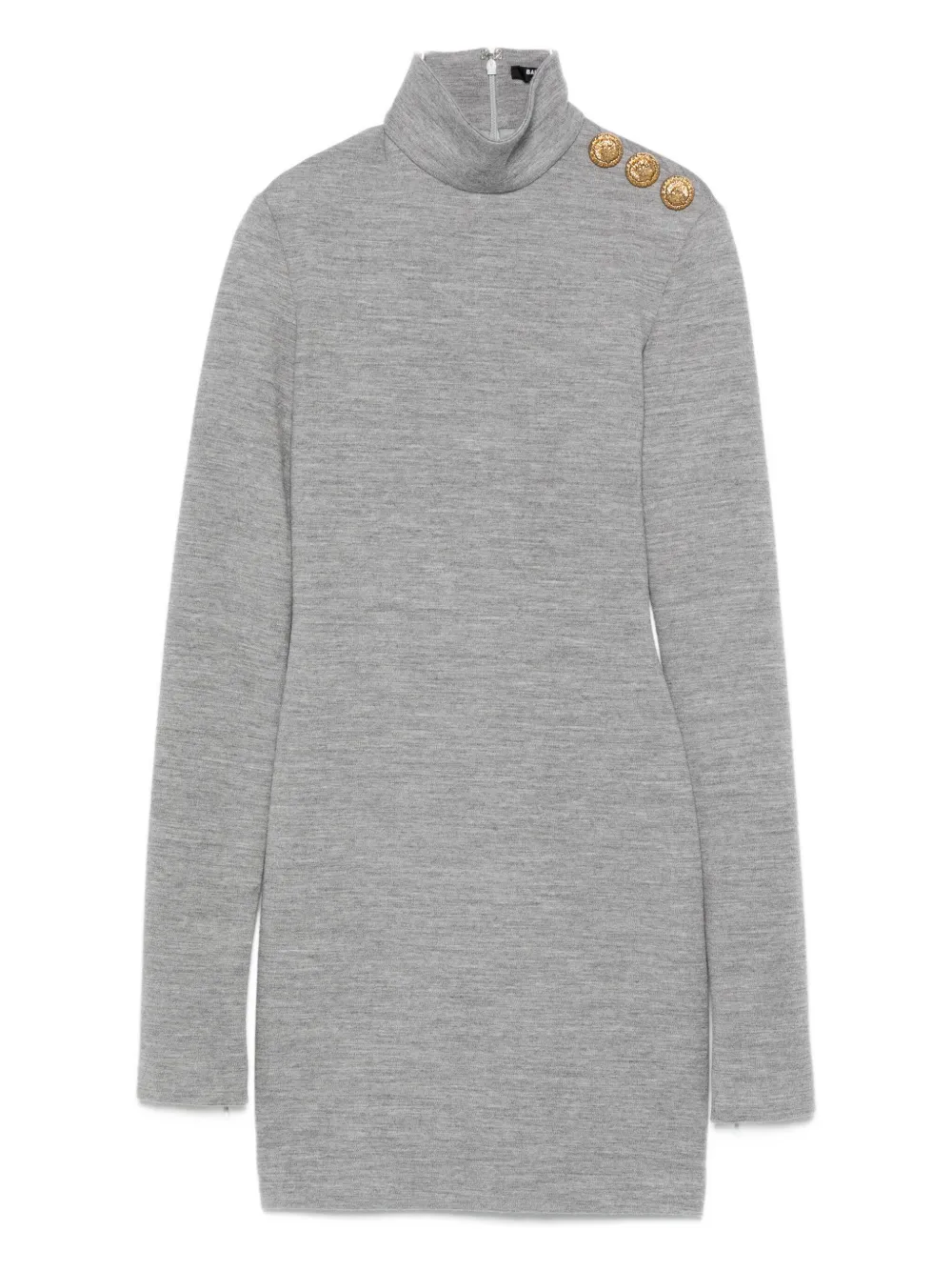 Balmain High-neck Button-detail Dress In Gray