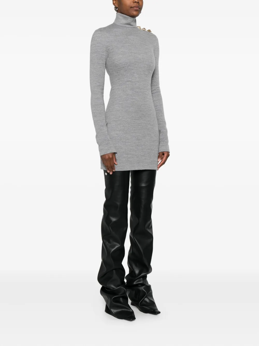 Balmain Embellished Cashmere And Virgin Wool-blend Mini Dress In Gray