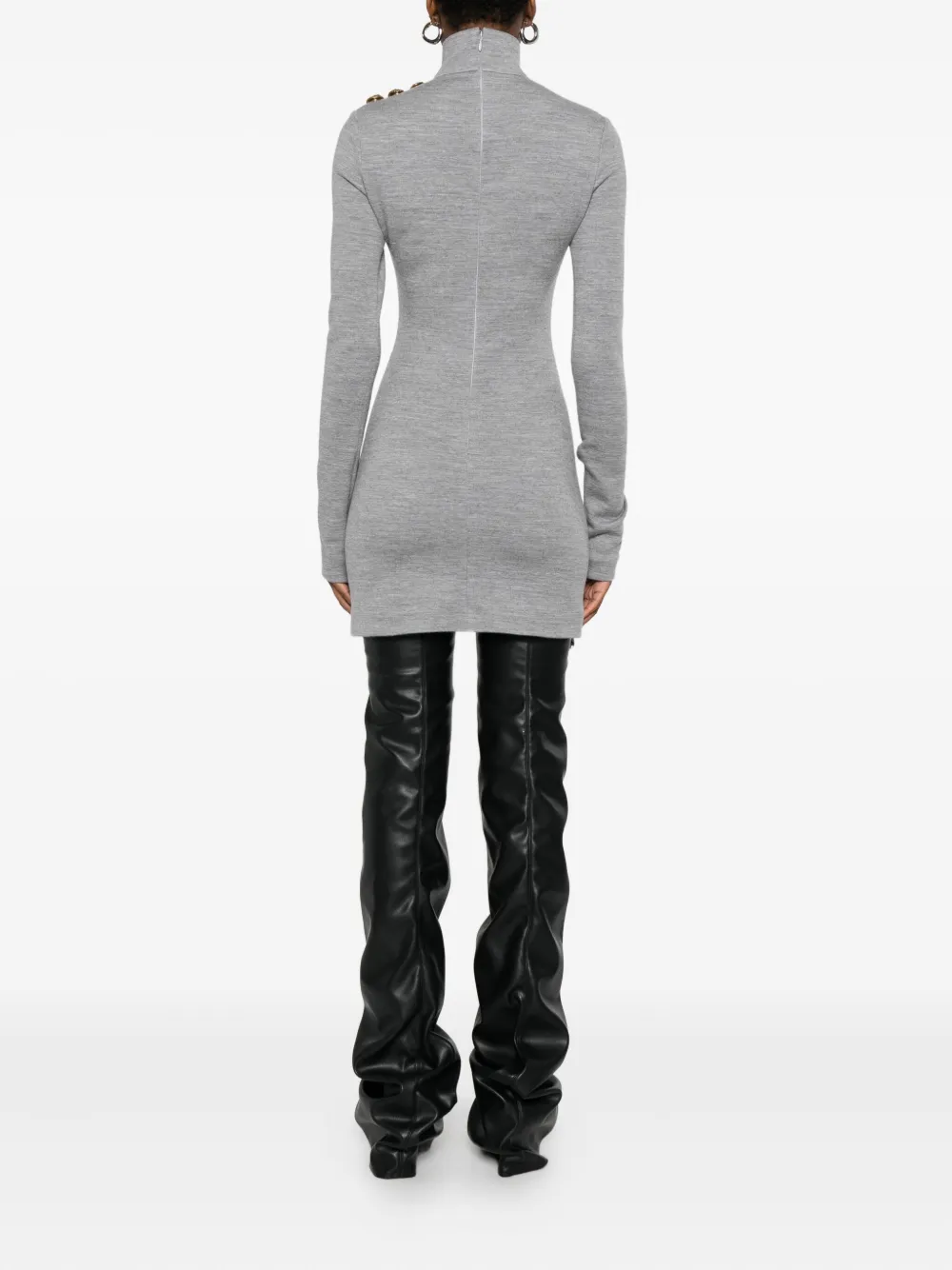 Balmain Embellished Cashmere And Virgin Wool-blend Mini Dress In Gray