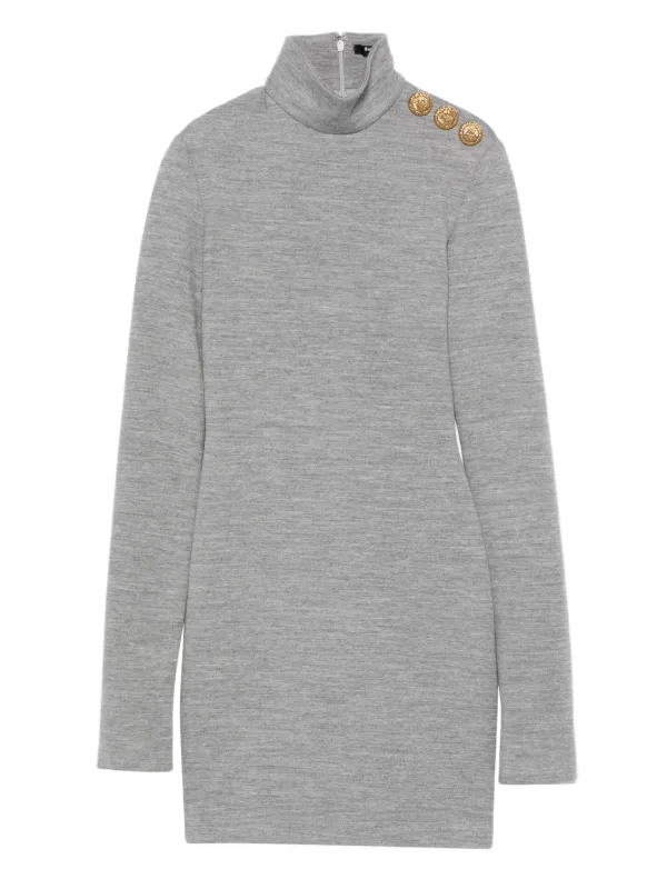 Balmain High-neck Button-detail Dress in Grey
