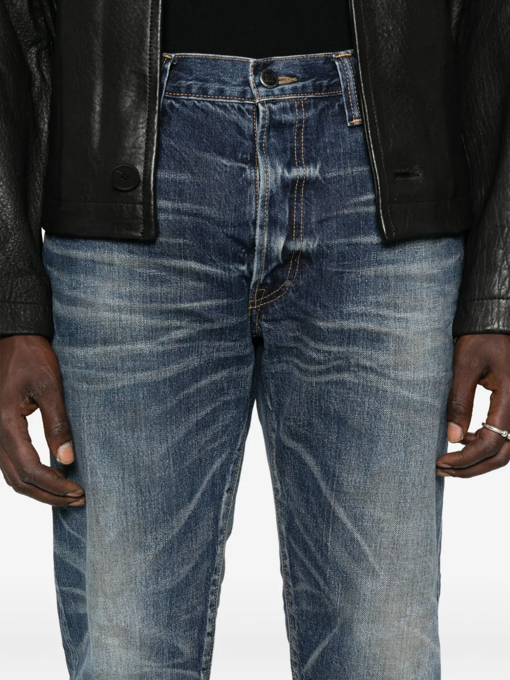 Mastercraft Union Faded Button-fly Jeans In Blue