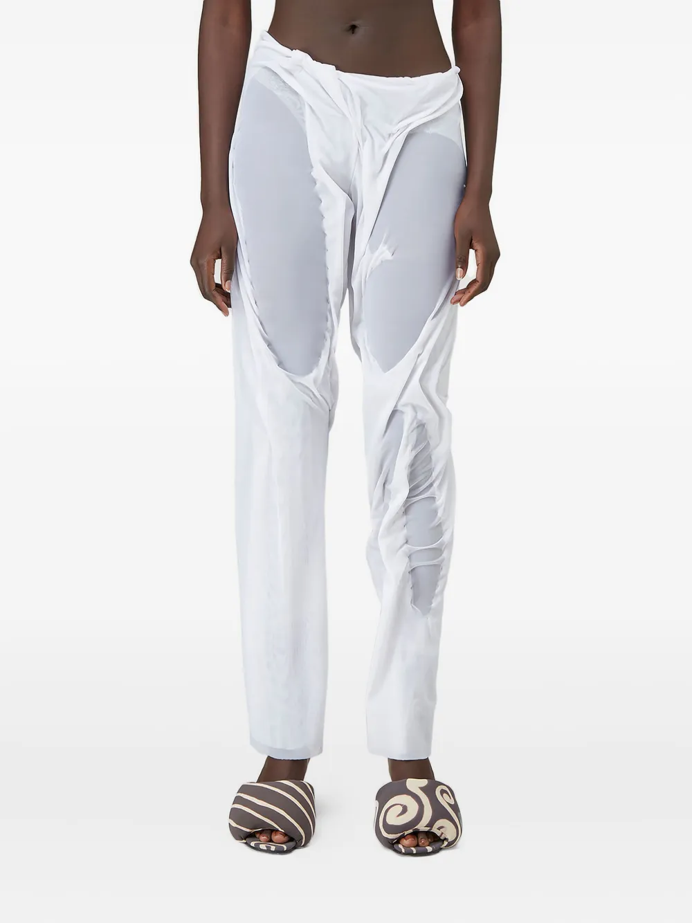 Di Petsa Gathered Wet-look Trousers In White
