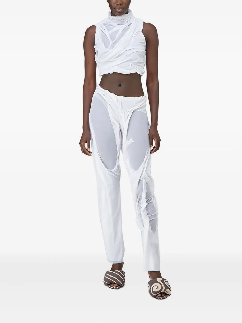 Di Petsa gathered wet-look trousers - Wit