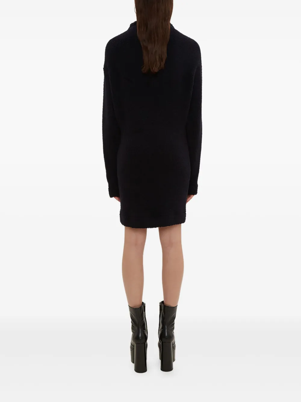 Atlein Asymmetrische sweaterjurk met trechterhals Zwart