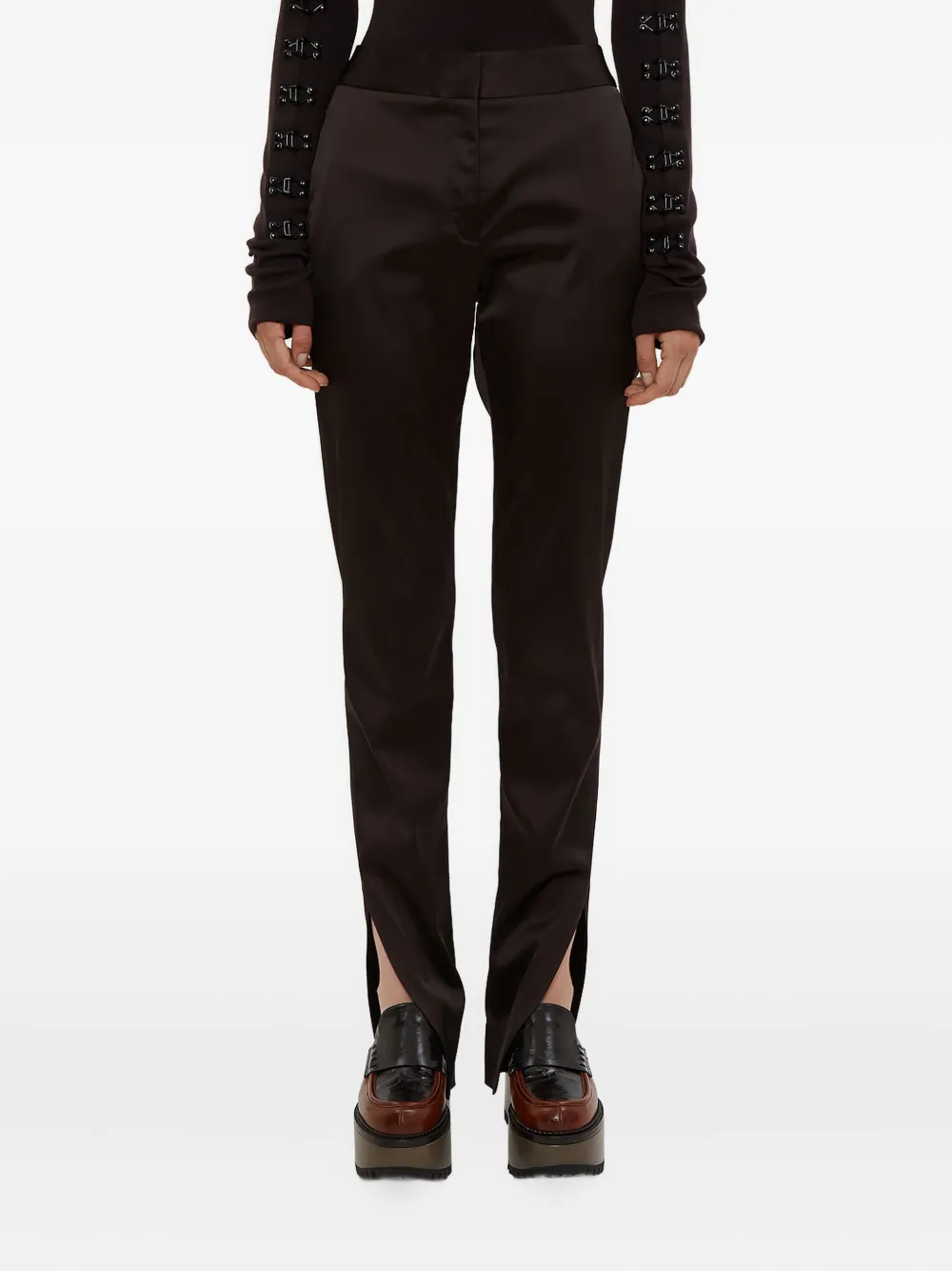 Olivier Theyskens split-hem satin trousers | Black | Image 1