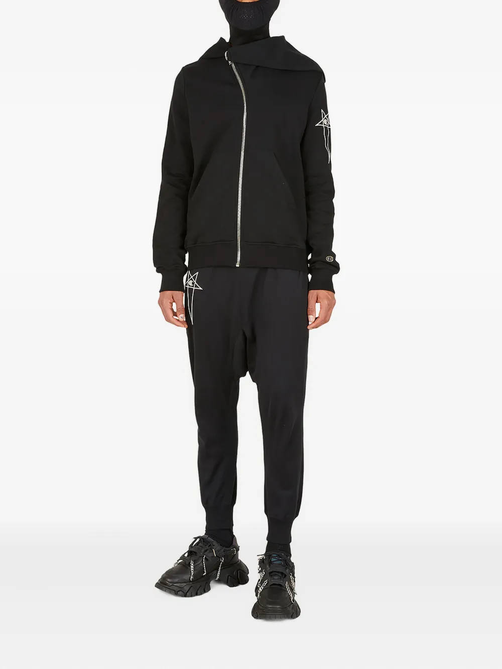 Rick Owens X Champion Dropped-crotch Star-logo Embroidered Trousers In Black